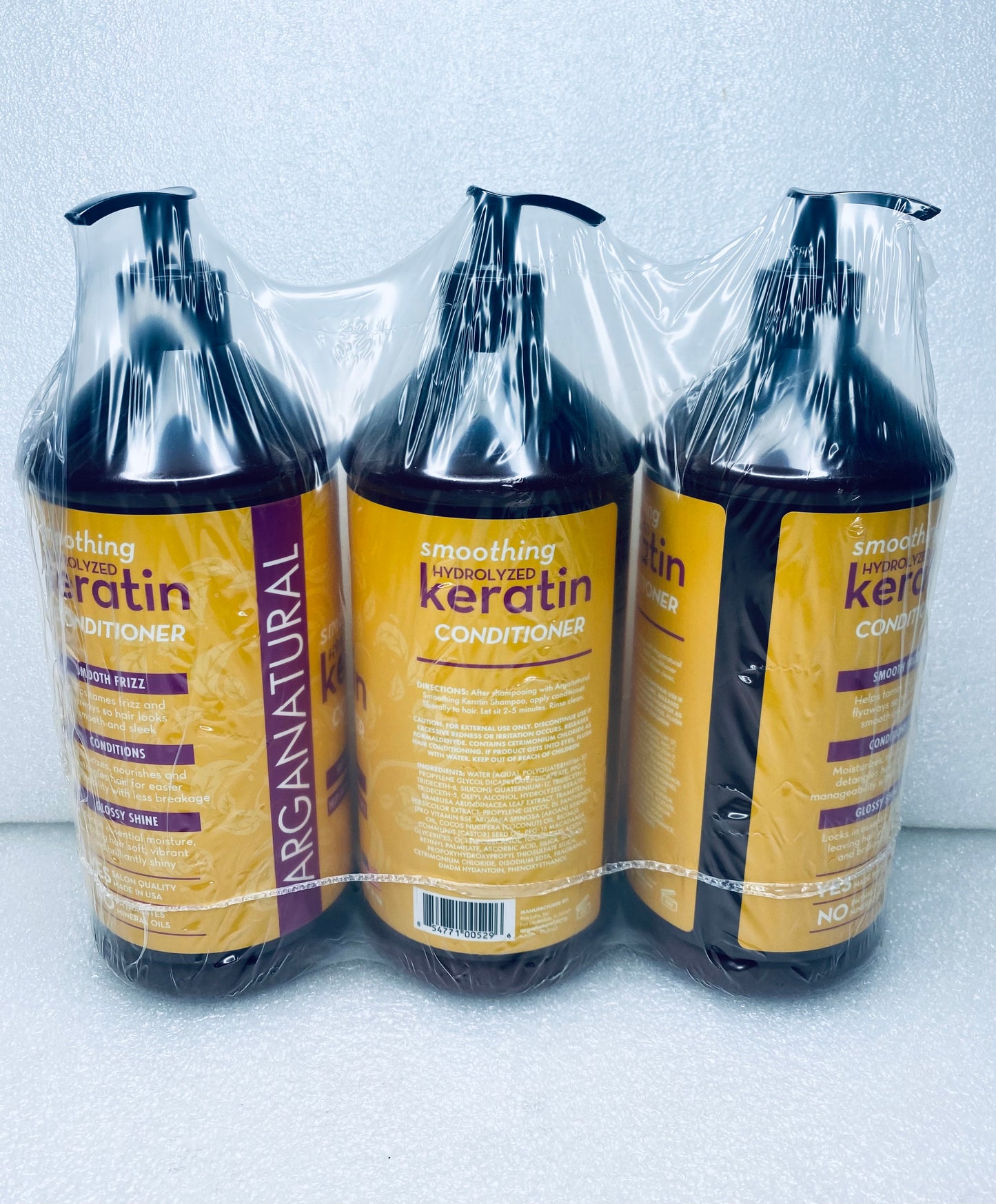 #77 - lot of 3 New Arganatural 32 fl oz. (Each) Hydrolyzed Keratin Conditioners - (READ) - (IN CONDITION AS SHOWN)