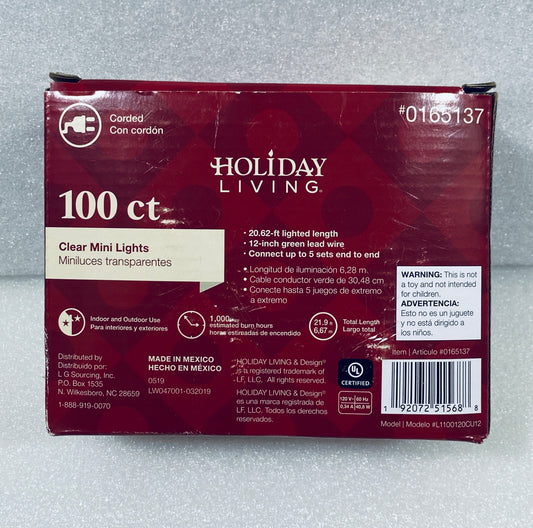 #105 - New - Holiday Living 100 Count Clear White Mini String Lights Green Wire Incandescent - (AS SHOWN)
