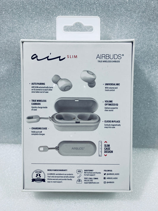 #101 - New - Airbuds Air Slim True Wireless Bluetooth White Earbuds With Charging Case - (AS SHOWN)