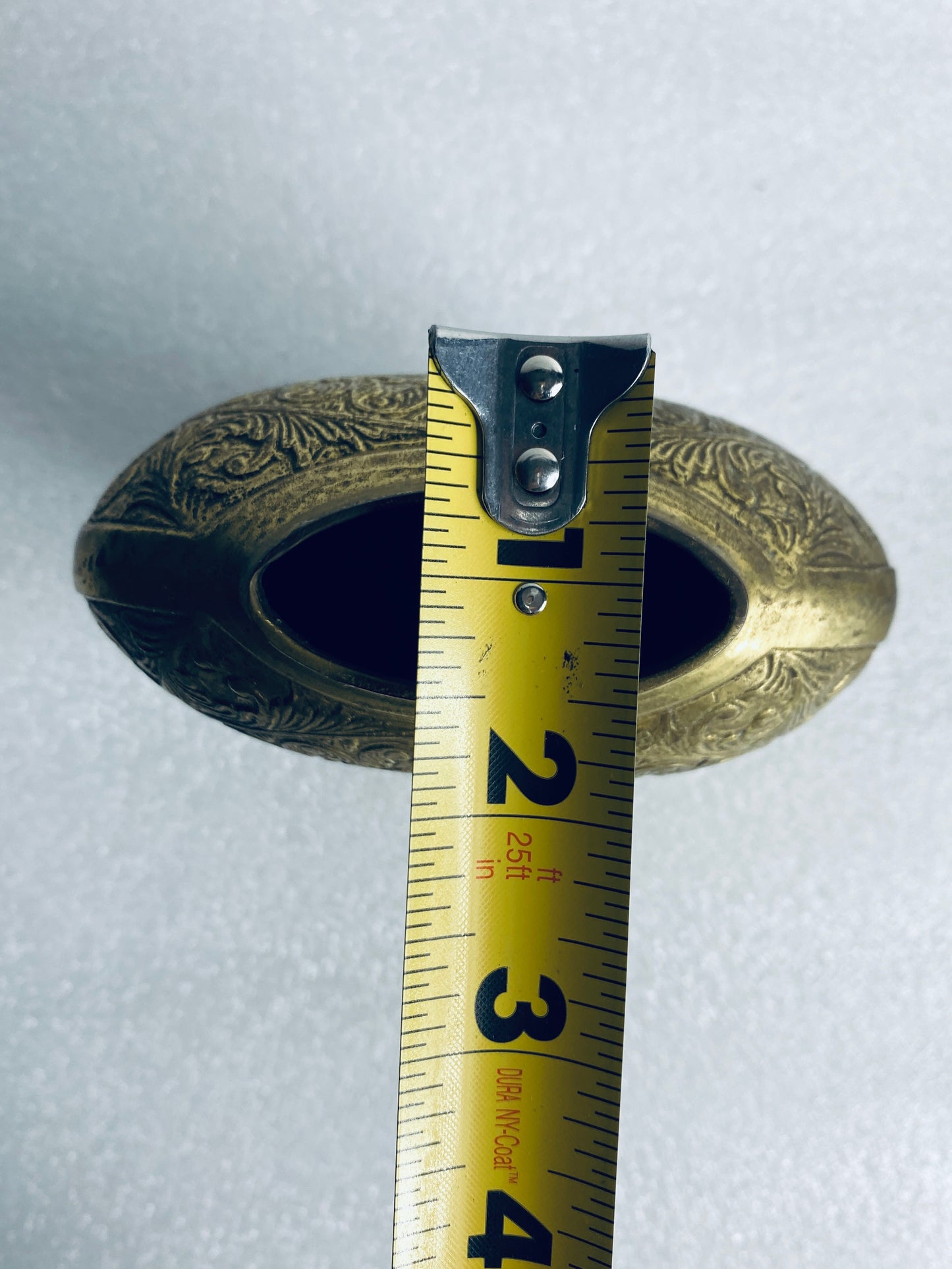 lot of 2 - Vintage Metal Engraved Vases Approx. 5 1/4” x 4 3/4" x 2" Each