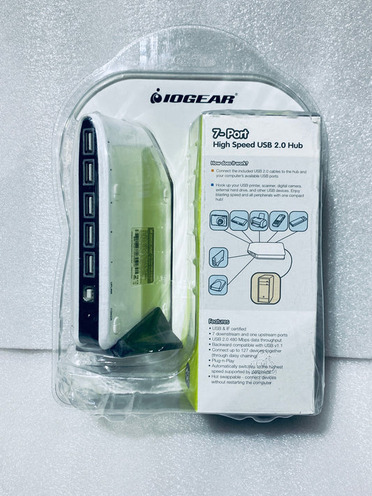#222 - New - IOGear 7-Port High Speed USB 2.0 Hub For PC & MAC, GUH227 - (AS SHOWN)