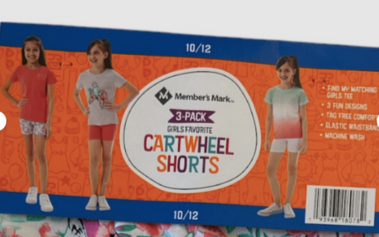 #17 - New - 3-Pack Member's Mark Girl's Favorite Cartwheel Shorts, Size 10/12 - (IN COLOR AS SHOWN)