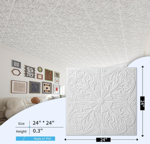 Set Of 12 - New Other Art3d Decorative 2' x 2' Spanish Floral Ceiling Tiles, White