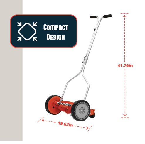American Lawn Mower Company 14-Inch 4-Blade Push Reel Lawn Mower, Red