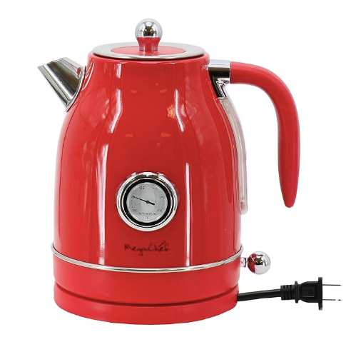 New MegaChef 1.7 Liter Electric Kettle & 2 Slice Toaster In Matte Cream Red