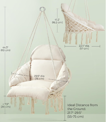 New Open Box SONGMICS Hanging/Swing Chair With Large Thick Cushion, Cream White