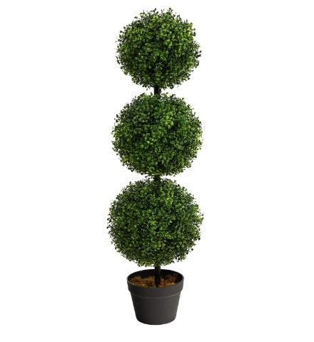 New Open Box Nearly Natural 36” Artificial Triple Ball Boxwood Topiary Tree