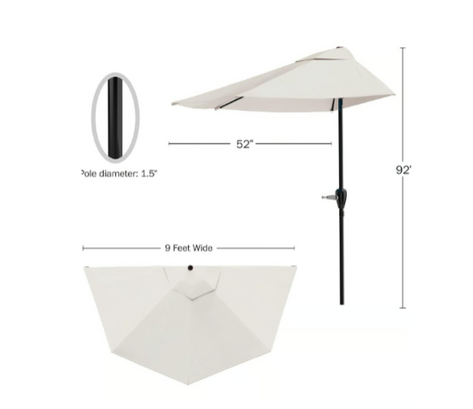 New Other Pure Garden 9ft. Half Umbrella Outdoor Patio Shade, Tan