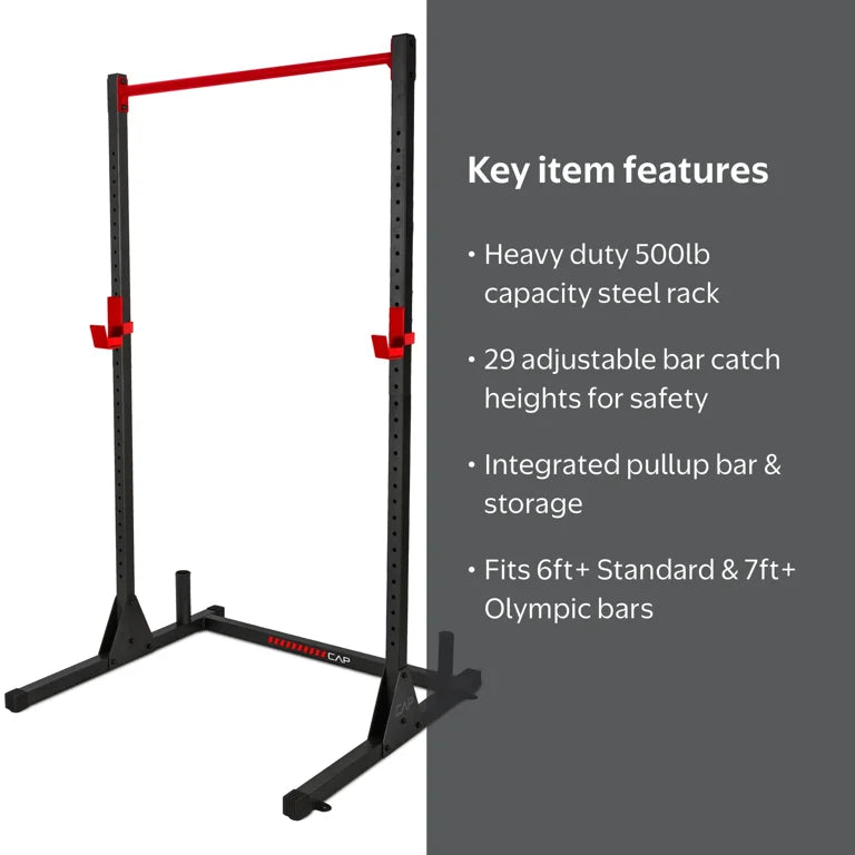 CAP Barbell Multi-Functional Power & Squat Rack With Bar Holder, Black/Red