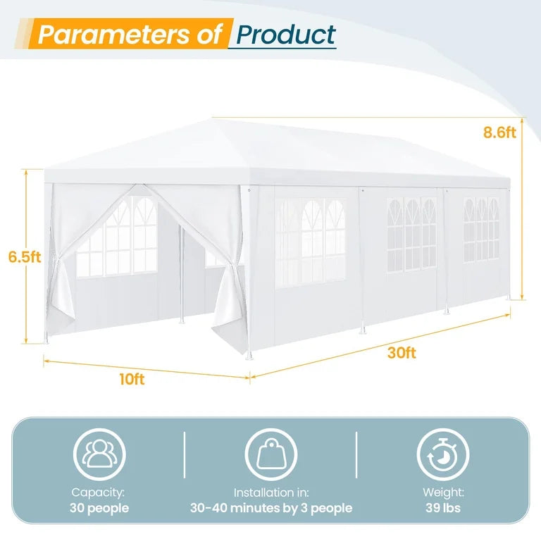 Like New HOTEEL 10’ x 30’ Party Tent With 8 Removable Walls for Events, White