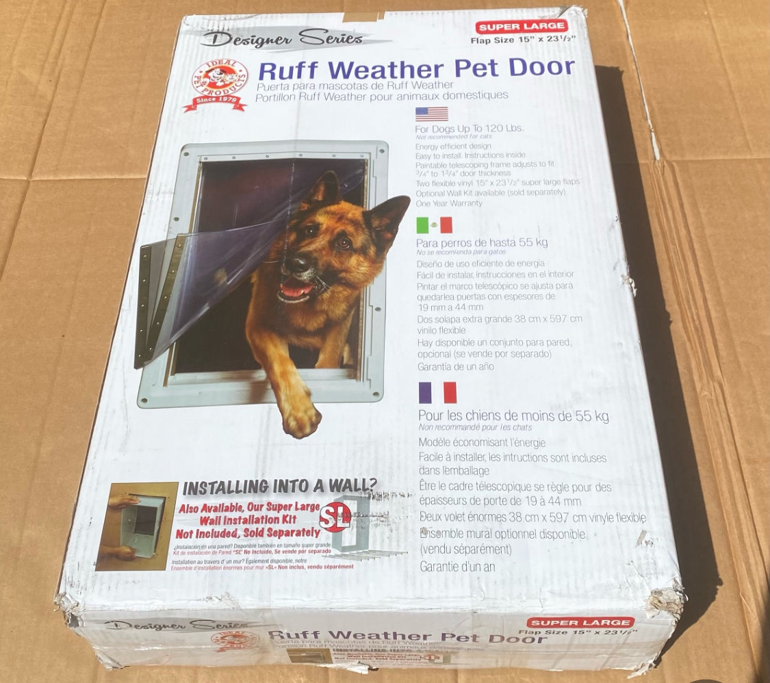 Like New Ideal Pet Ruff-Weather Super Large Pet Door With 15" x 23.5" Flap Size