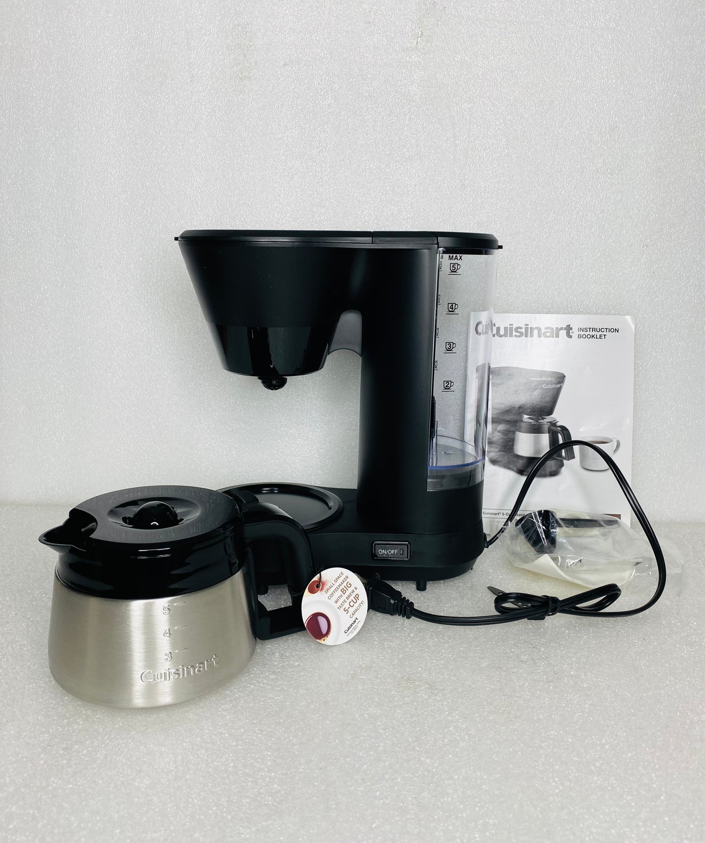 New Open Box Cuisinart 5-Cup Coffee Maker With Stainless Steel Carafe, Black