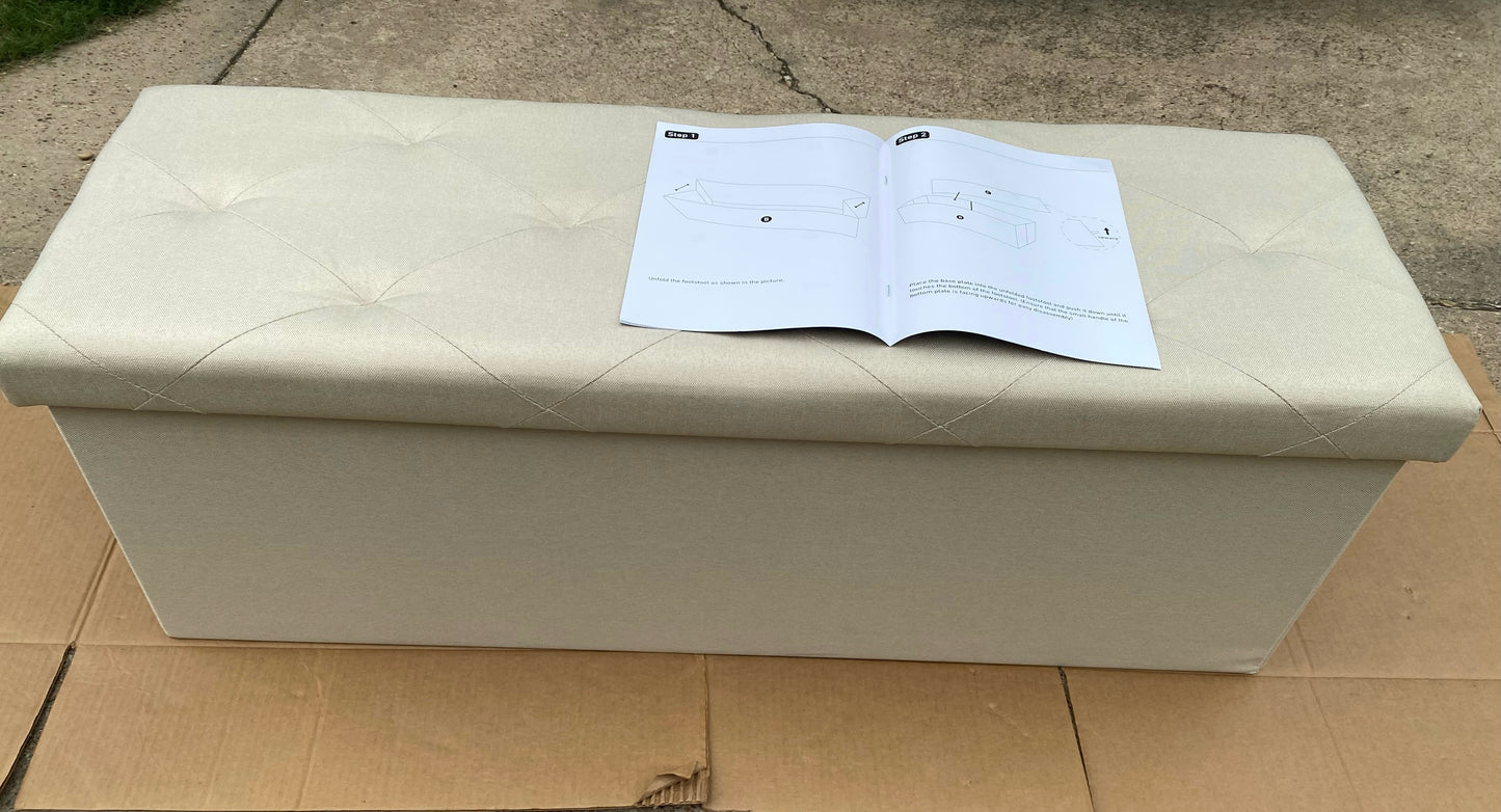 New Open Box NEWBULIG 43” Folding Storage Ottoman Bench, Beige
