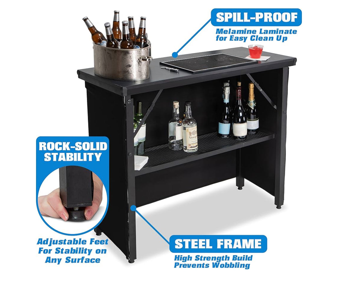 Like New GoBar PRO Commercial Grade Portable Bartender Table With Black Skirt
