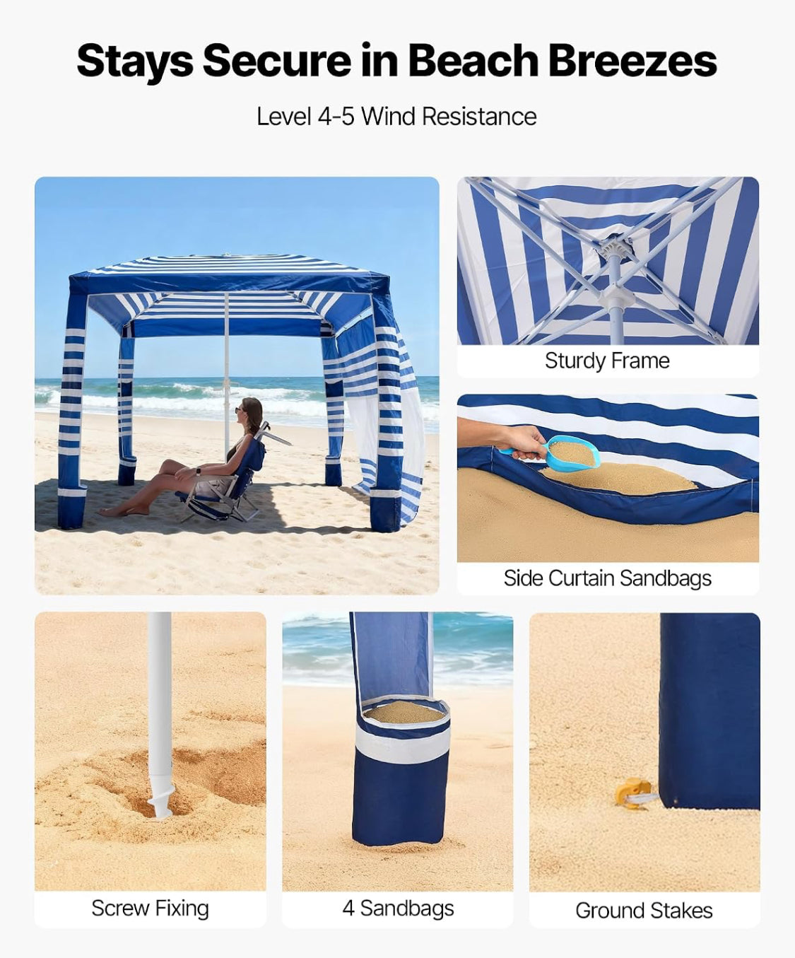 New Open Box VEVOR 8’x8’ Beach Canopy Cabana With Side Wall & Carrying Bag