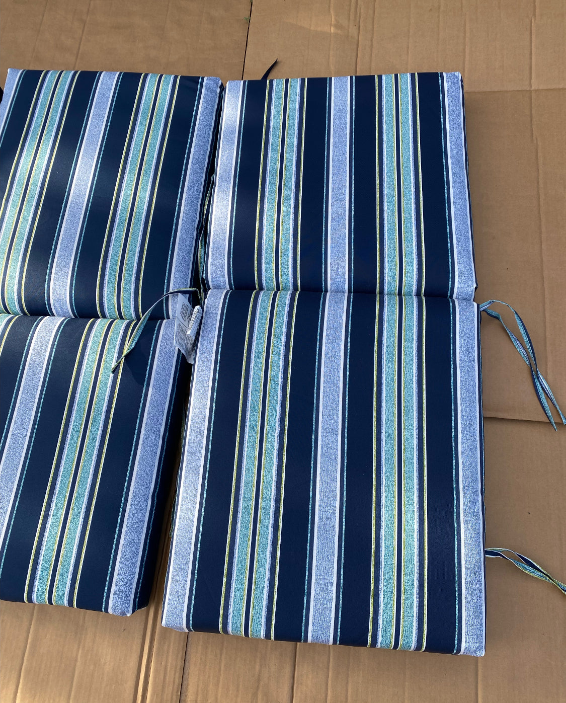 Set Of 4 – New Arden Outdoor Dining Chair Cushion, Sapphire Aurora Blue Stripe