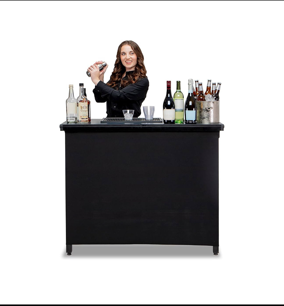 Like New GoBar PRO Commercial Grade Portable Bartender Table With Black Skirt