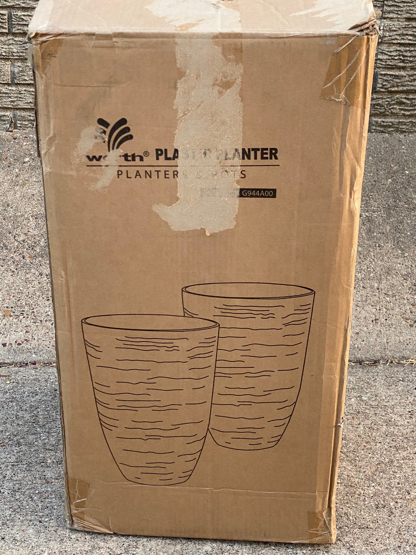 Set of 2 - New Worth 9 Gallon Tall Round Planters 14" Dia x 21" H, Beige