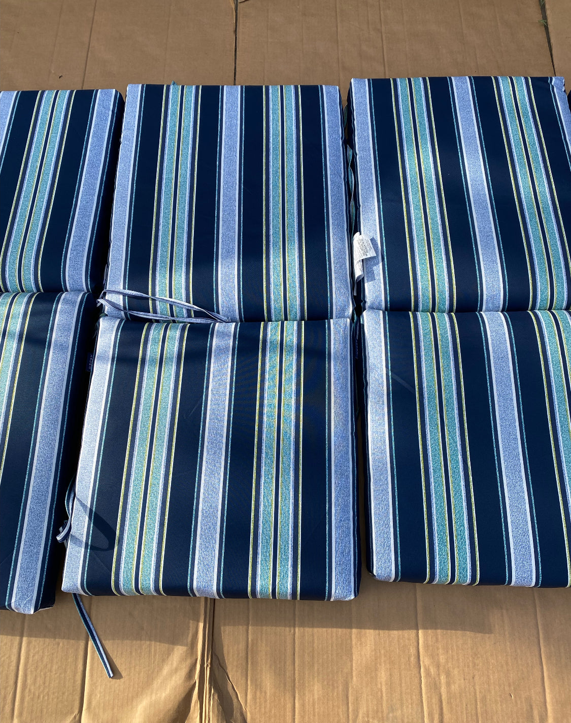 Set Of 4 – New Arden Outdoor Dining Chair Cushion, Sapphire Aurora Blue Stripe