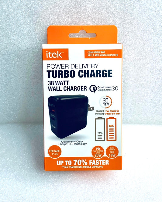 New Itek Power Delivery Turbo Charge 38 Watt Wall Charger Black