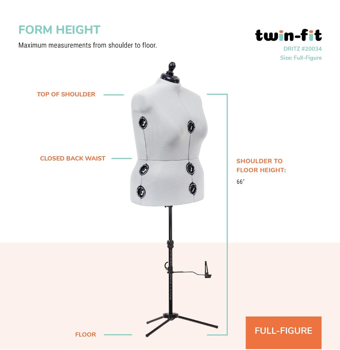 Dritz Twin-Fit Full-Figure Adjustable Dress Form Female Clothing Mannequin