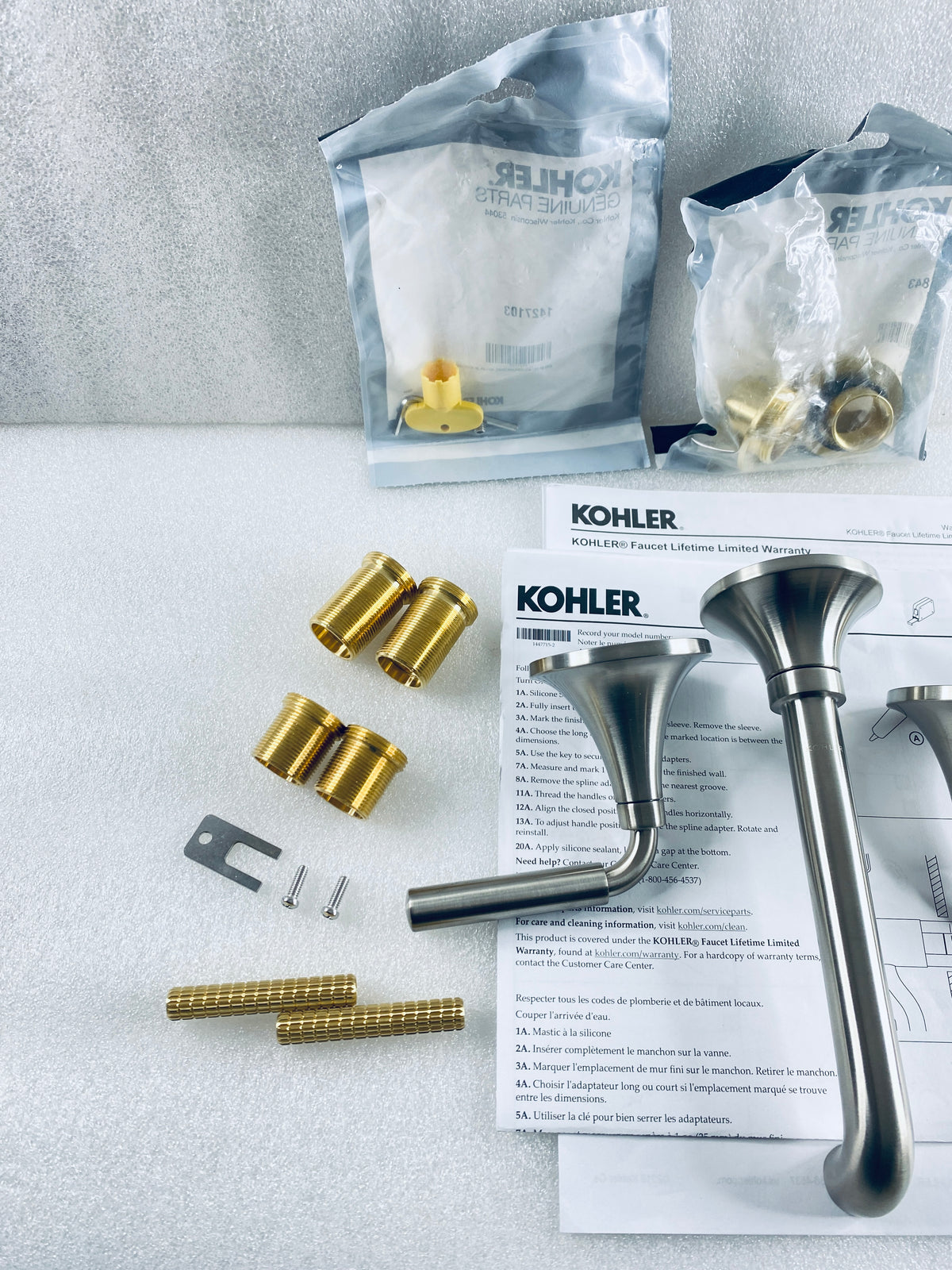 New Other Kohler Tone Wall-Mount Bathroom Sink Faucet Set With Two Lever Handles