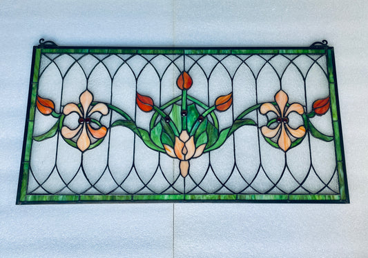 new Open Box-VEVOR 32”x17” Horizontal Hanging Transom Stained Glass Window Panel