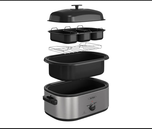 New Open Box Sunvivi 20QT Electric Roaster Oven W/ Removable 3-Bin Buffet Server