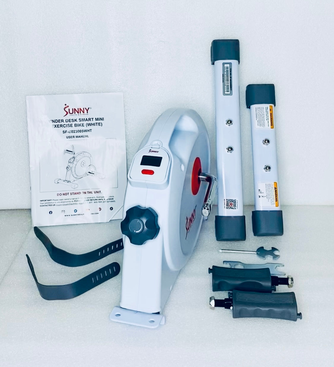 New Other Sunny Health & Fitness White Smart Mini Exercise Bike With Bluetooth