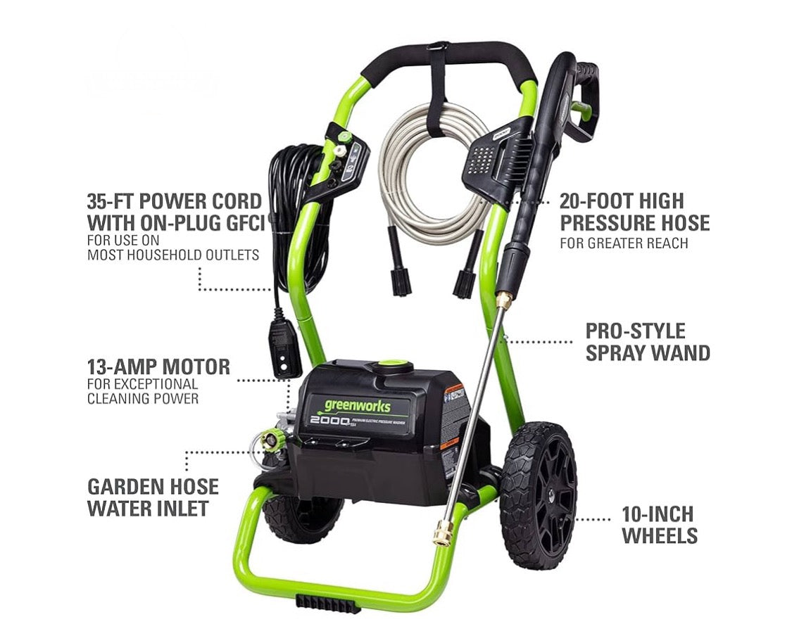 New Other Greenworks 2000 PSI (1.2 GPM Max) Rollable Electric Power Washer
