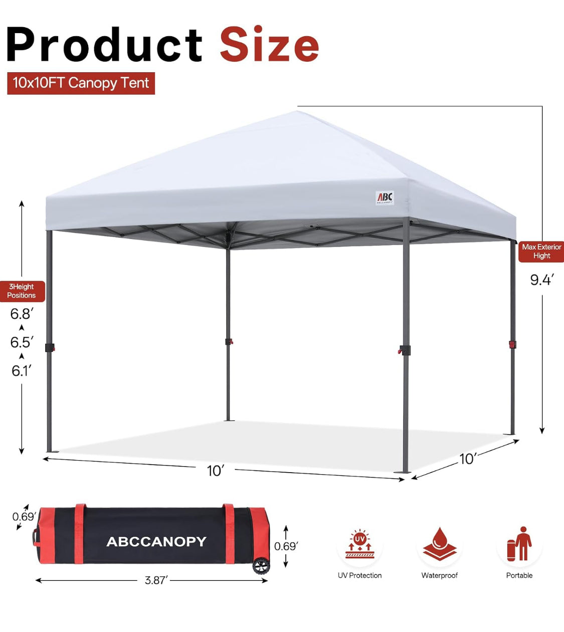 New Other ABCCANOPY10’ x 10’ Pop Up Canopy Tent With Portable Wheeled Carry Bag