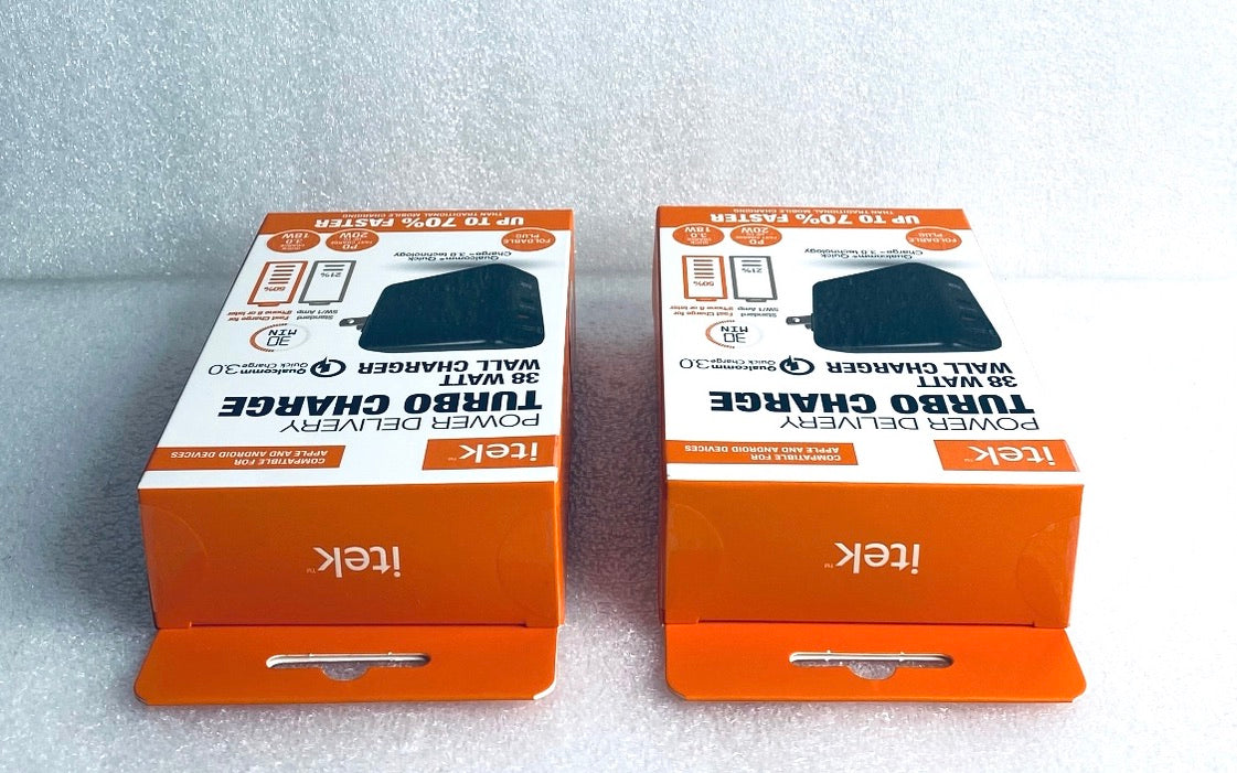 Lot Of 2 - New Itek Power Delivery Turbo Charge 38 Watt Wall Charger Black
