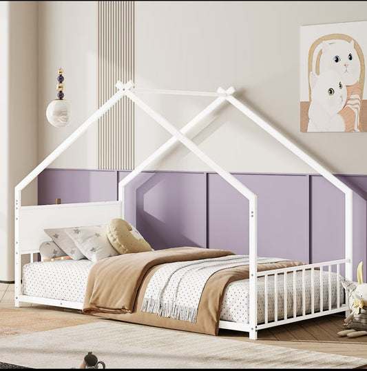 New Other Bellemave Twin House Bed W/ Roof, Headboard, Slats & LED Lights, White