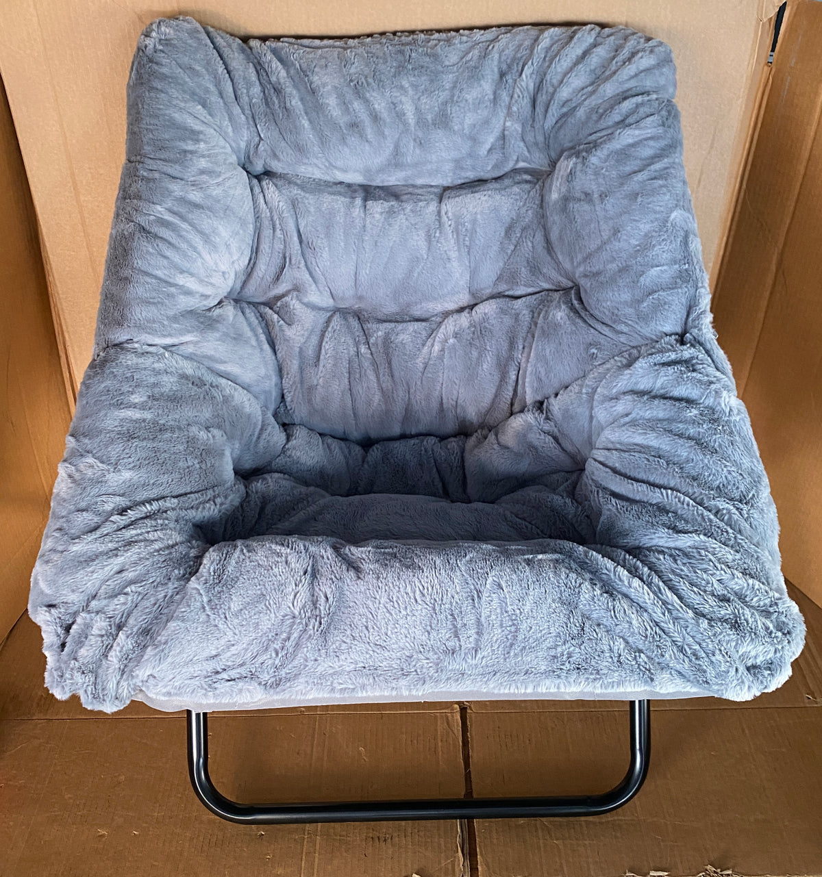 New Open Box DUMOS Soft Faux Fur Folding Lounge Chair, Gray