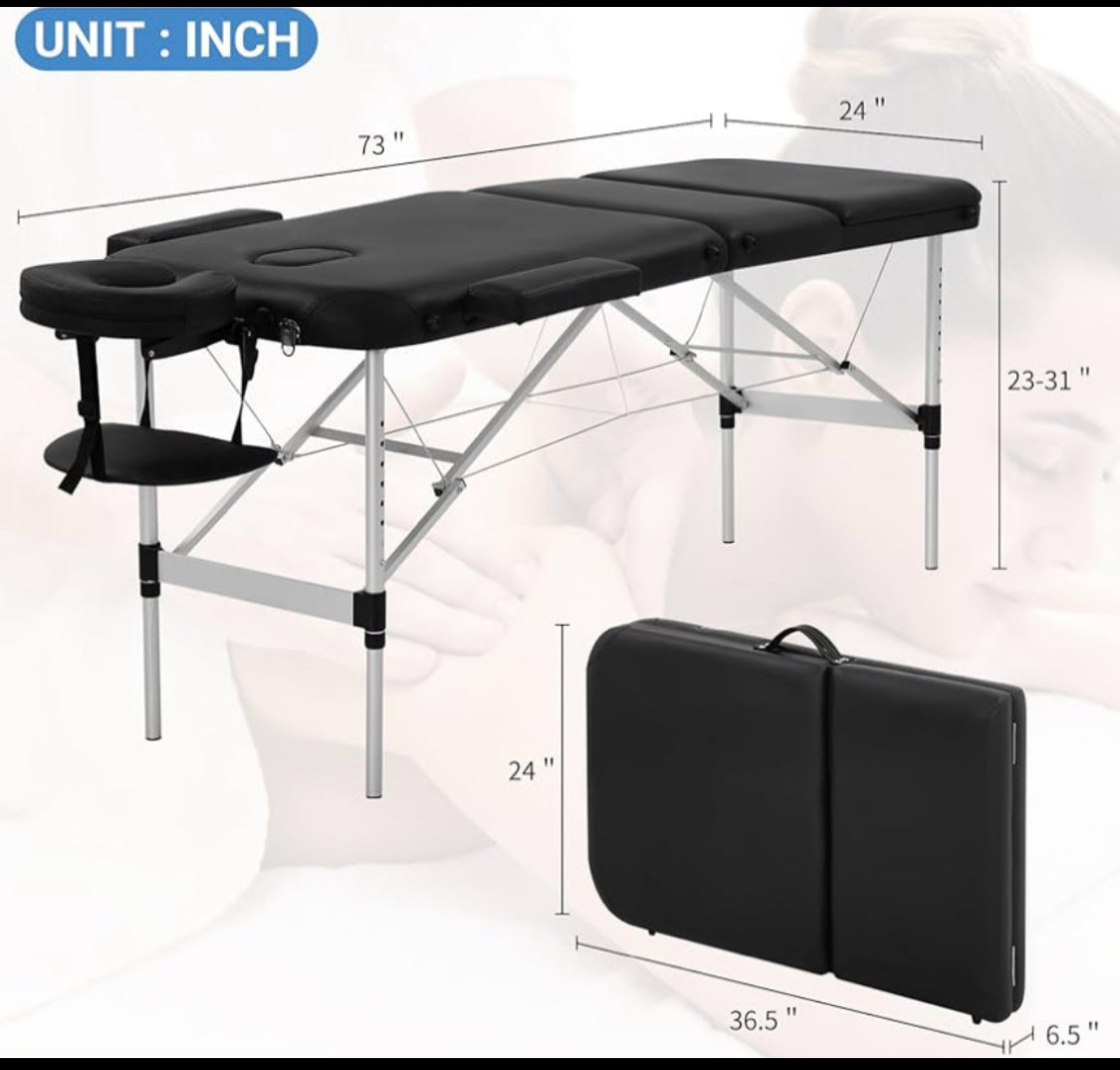 New Procosia 73” Height Adjustable/Foldable Aluminum Massage Table Bed, Black