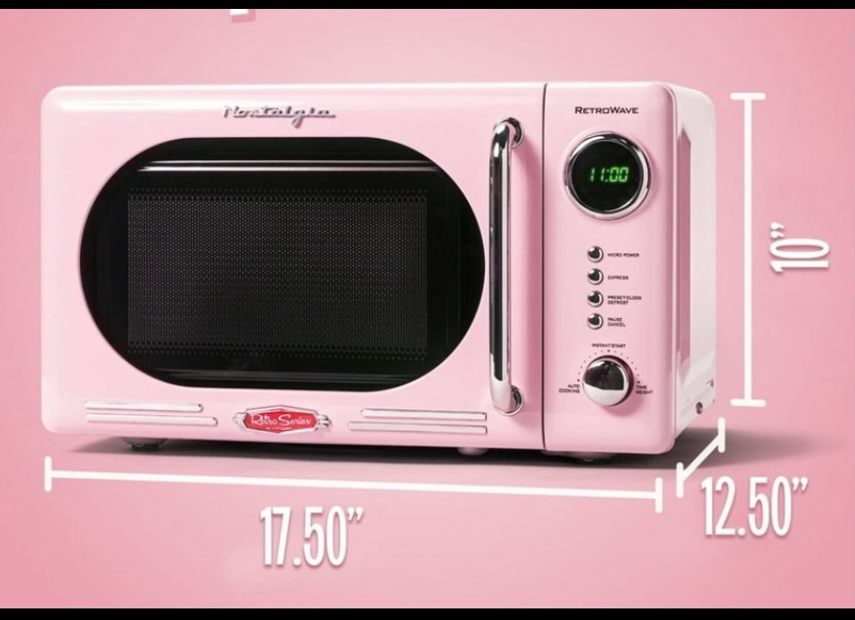Like New Nostalgia 7 Cu. Ft. Retro Compact Countertop Microwave Oven, Pink