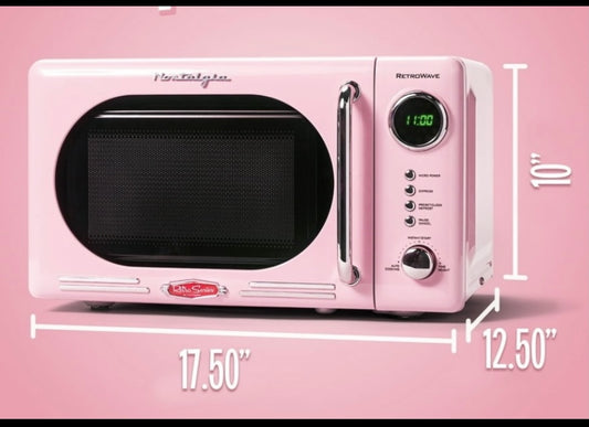 Like New Nostalgia 7 Cu. Ft. Retro Compact Countertop Microwave Oven, Pink