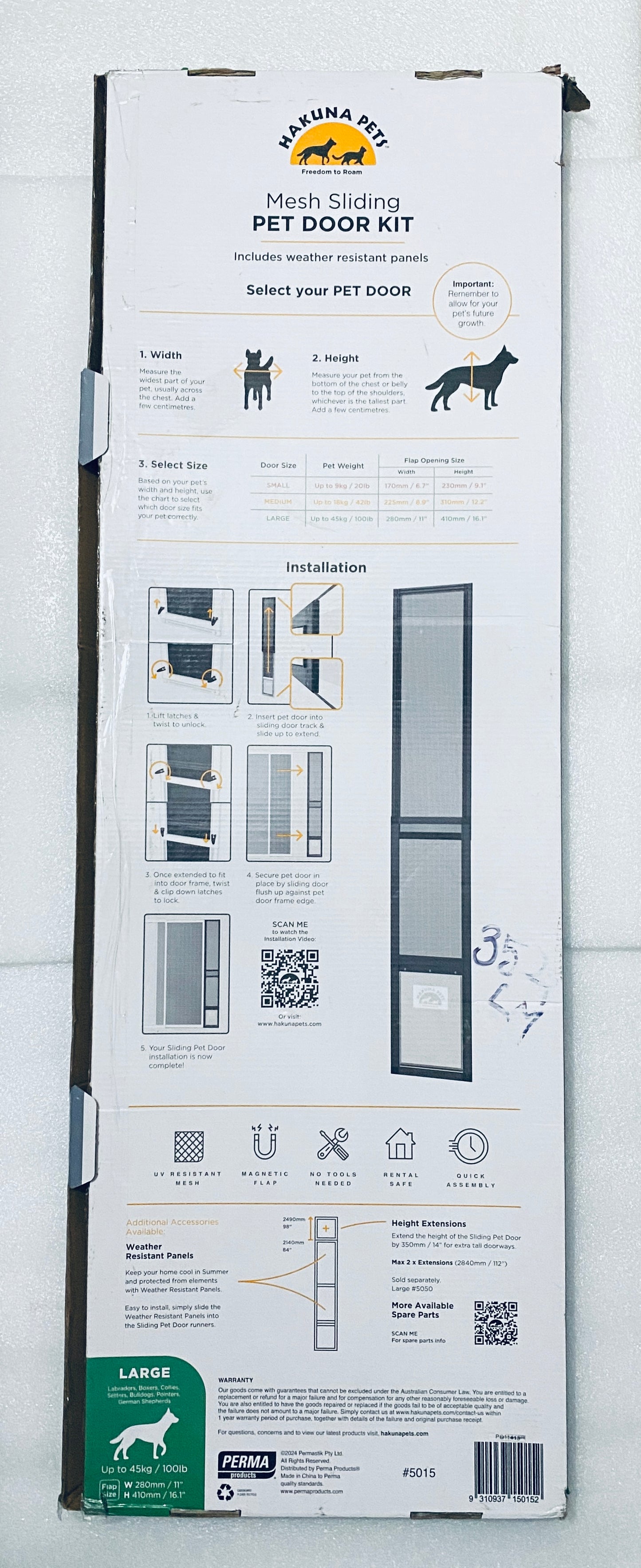 New Other - Hakuna Pets Large Adjustable Patio Pet Door For Sliding Doors, Black