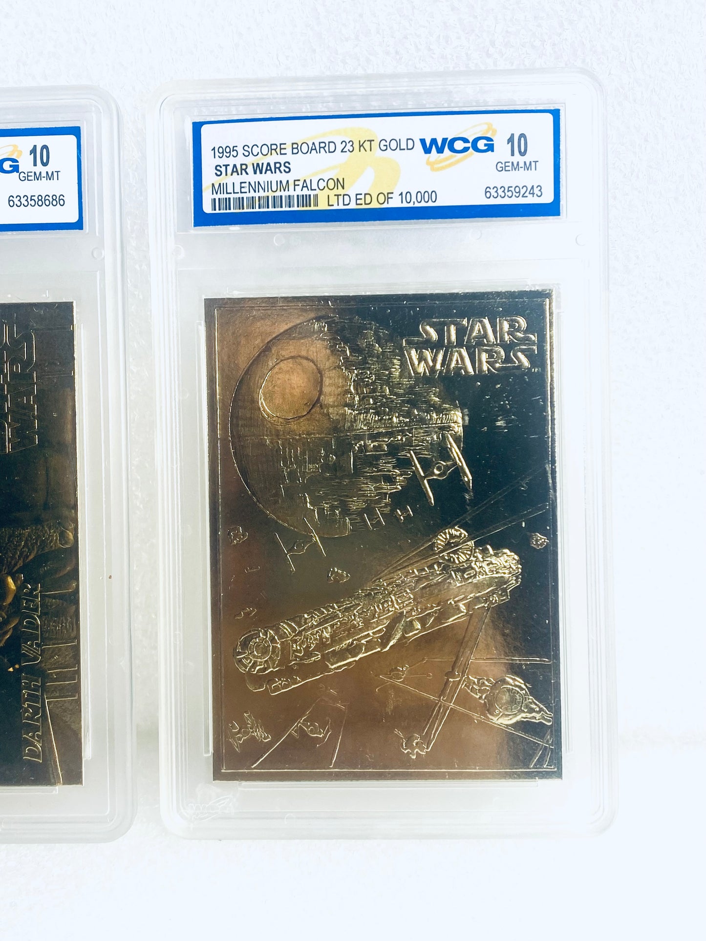 Set of 2 Star Wars 23 KT Gold Millennium Falcon & Darth Vader 10 Gem-Mt Cards