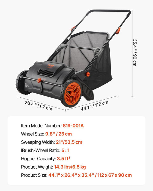 New Other Vevor 21” Push Lawn Sweeper For Leaves & Grass, Black/Orange