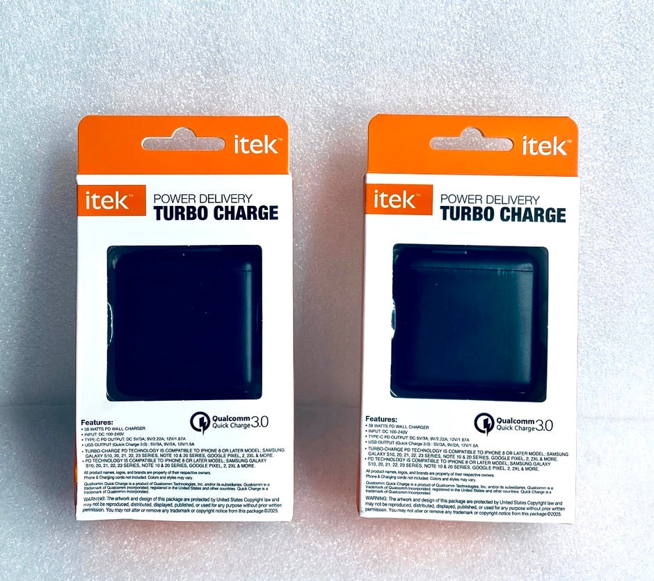 Lot Of 2 - New Itek Power Delivery Turbo Charge 38 Watt Wall Charger Black
