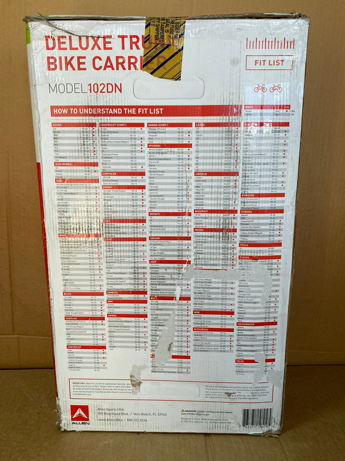 New Open Box Allen Sports 2 Bike Black Rack Deluxe Trunk Mount Bike Carrier