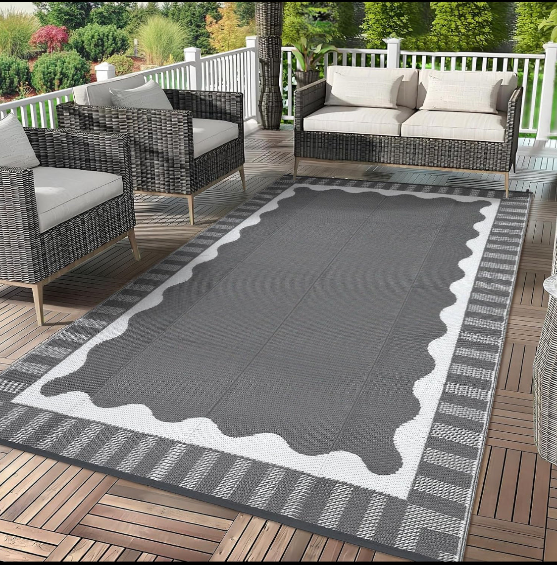New Open Box Garvee 9’ x 18’ Waterproof Plastic Straw Reversible Outdoor Rug