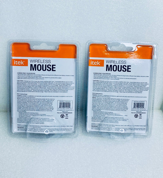 Lot Of 2 - New Itek Black Wireless 2.4GHz Mouse, 1000-1600 dpi, WM-6/1910