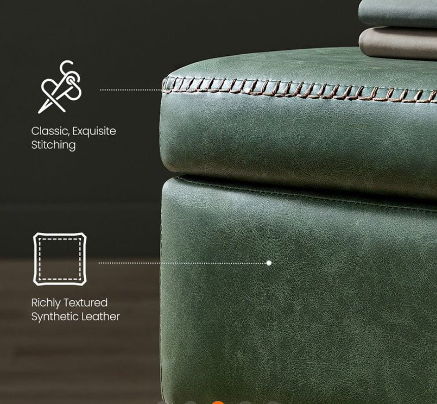New Open Box VASAGLE Storage Ottoman Bench With Steel Legs, Forest Green