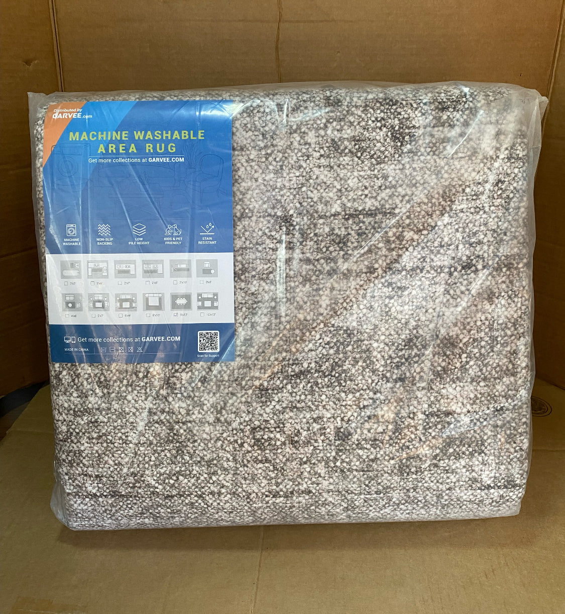 New GarveeHome Scalloped Modern Non Slip & Washable 9’ x 12’ Area Rug, Jute