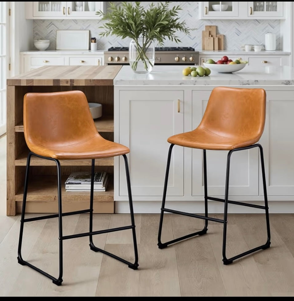 Set Of 2 - New STOOLINK 26” Bar Stools For Kitchen Island, Whiskey Brown