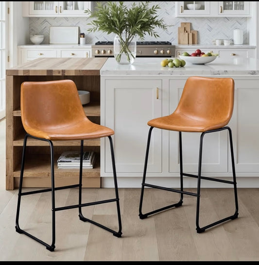 Set Of 2 - New STOOLINK 26” Bar Stools For Kitchen Island, Whiskey Brown