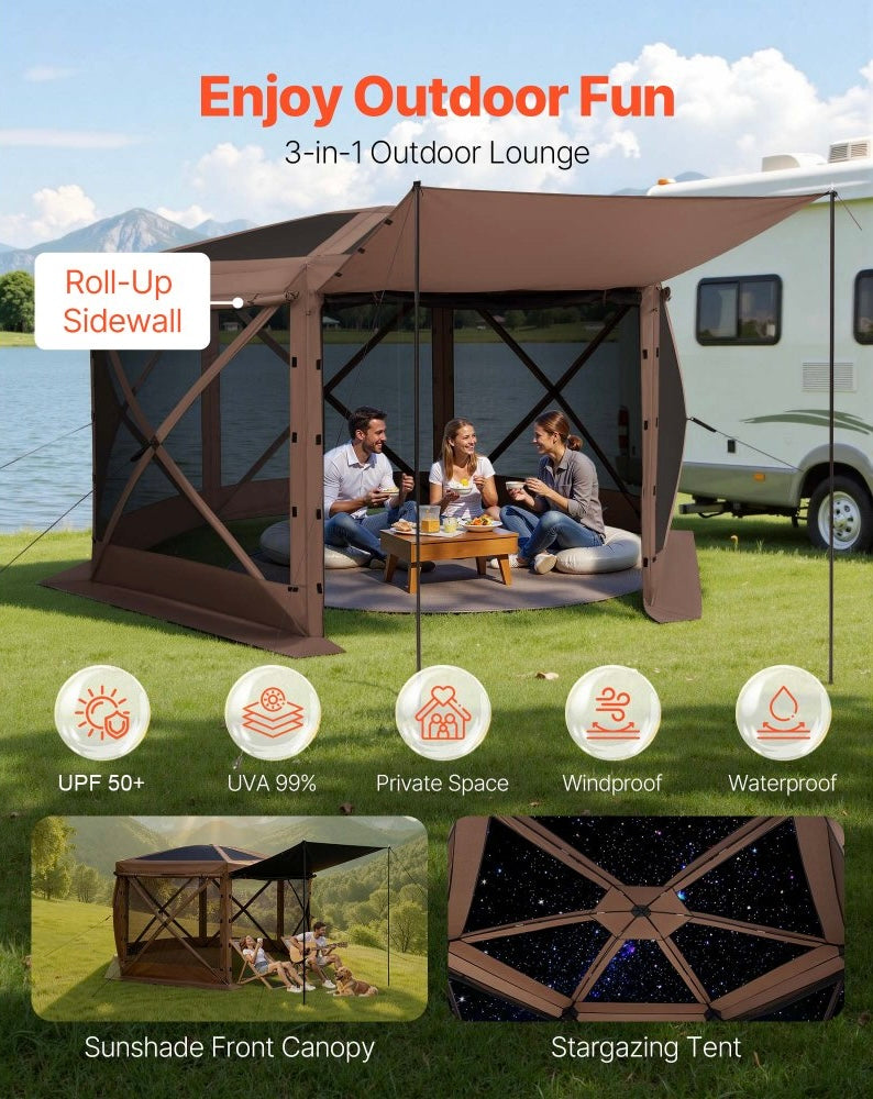New Other VEVOR 12’x12’ 6-Sided Pop Up Canopy Gazebo Tent For 8-10 Persons