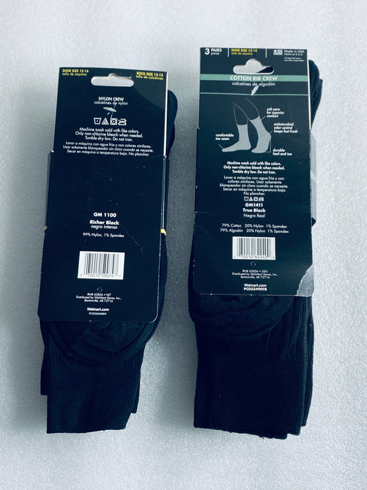 lot Of 2 New–George Nylon Crew & Cotton Rib Crew Socks, Shoe Size 6-12, 6 Pairs